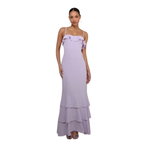 NWT Lulus Lively Evenings Lavender Strappy Tiered Maxi Dress XL Fairy Flowy - Picture 1 of 15